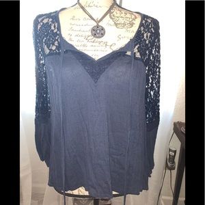 Bell sleeve lace blouse top